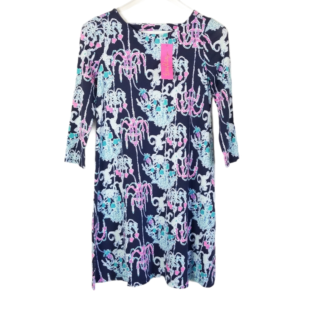 LILLY PULITZER Ophelia Swing Dress Size XS Pop Up Monkey Trouble Navy Blue